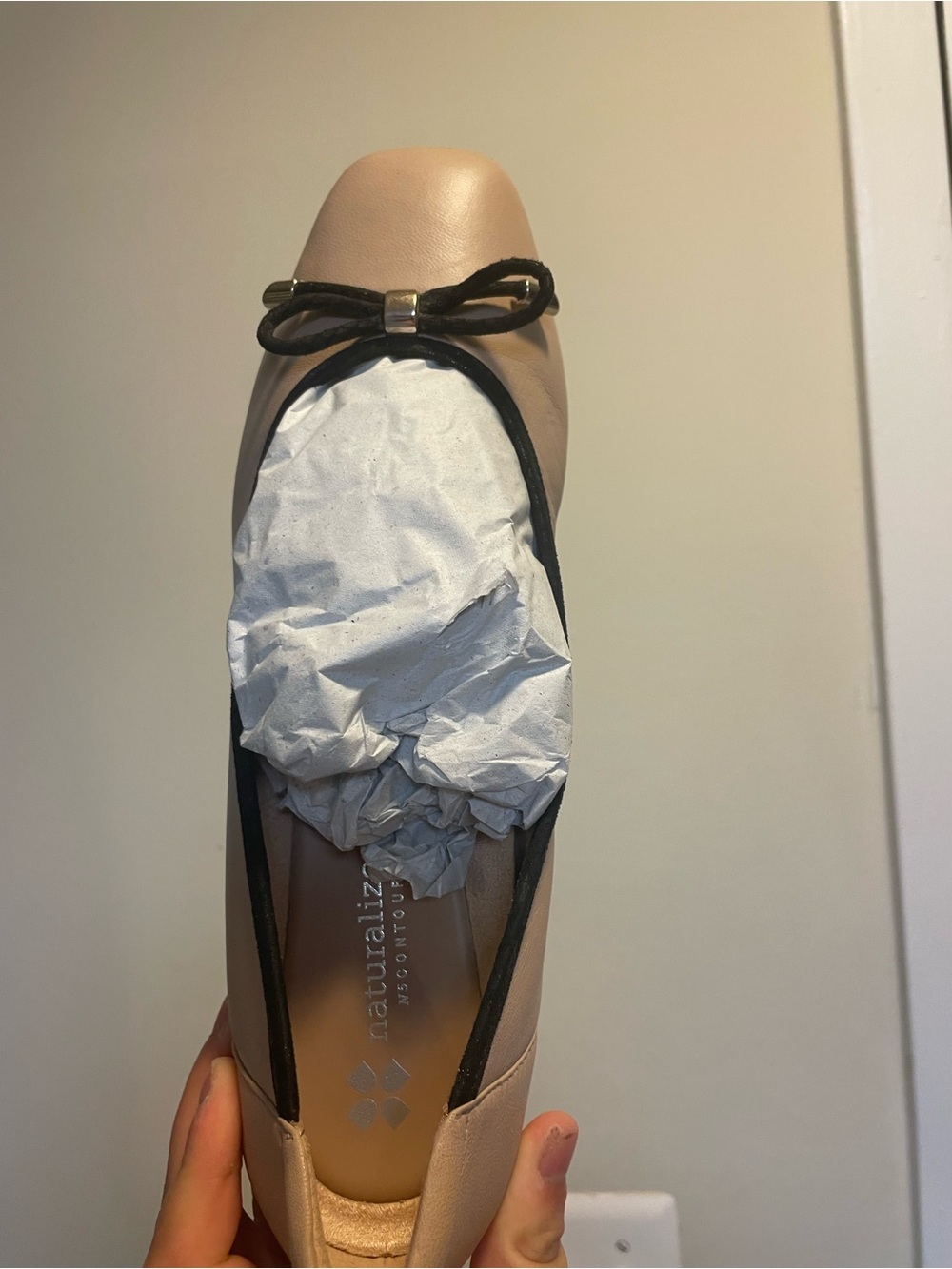 Naturalizer Blush Pink Ballet Flat with Black Trim and Bow